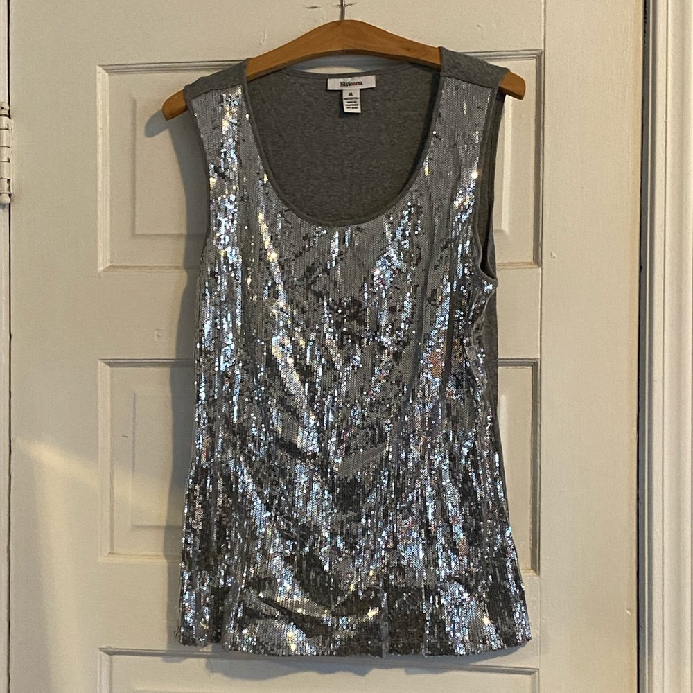 Silver Sequin Metallic Tank Top